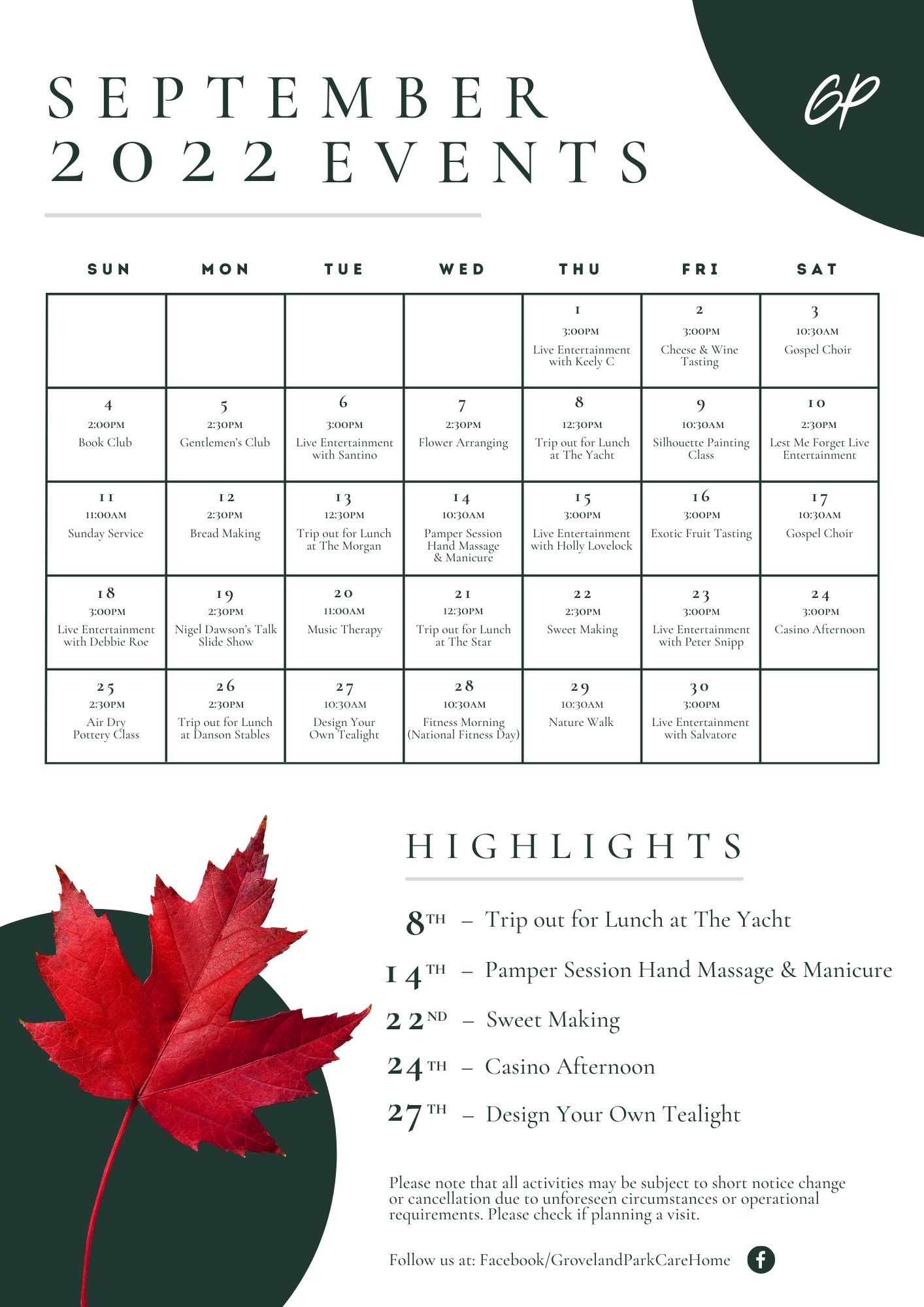 Groveland Park - September 2022 Events Poster