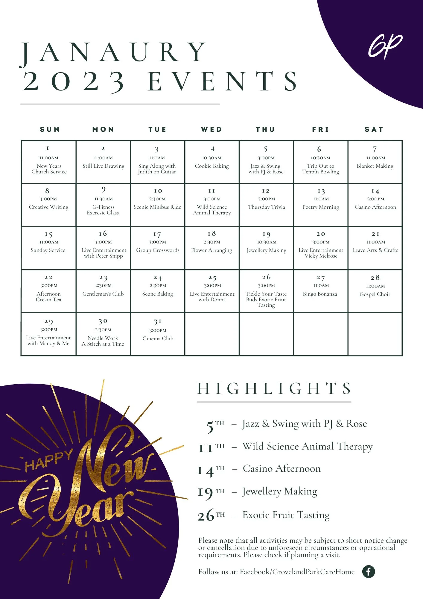Groveland Park January Events Poster
