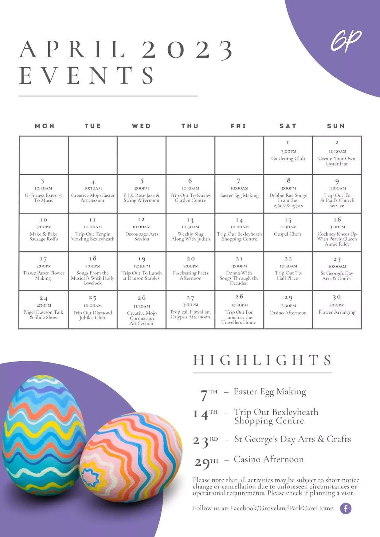 Groveland Park - April 2023 Events Poster