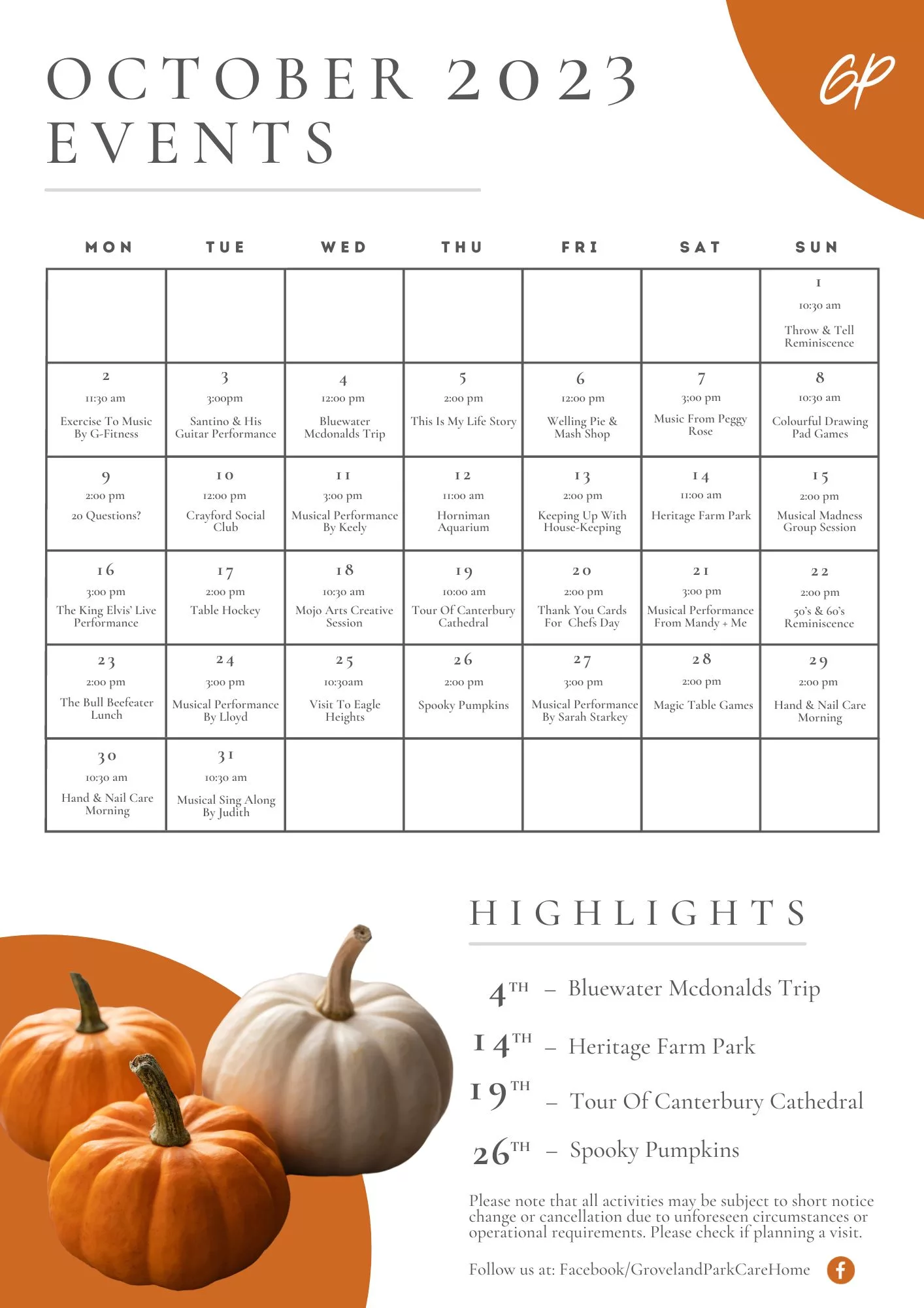 Groveland Park - October 2023 Highlight Events